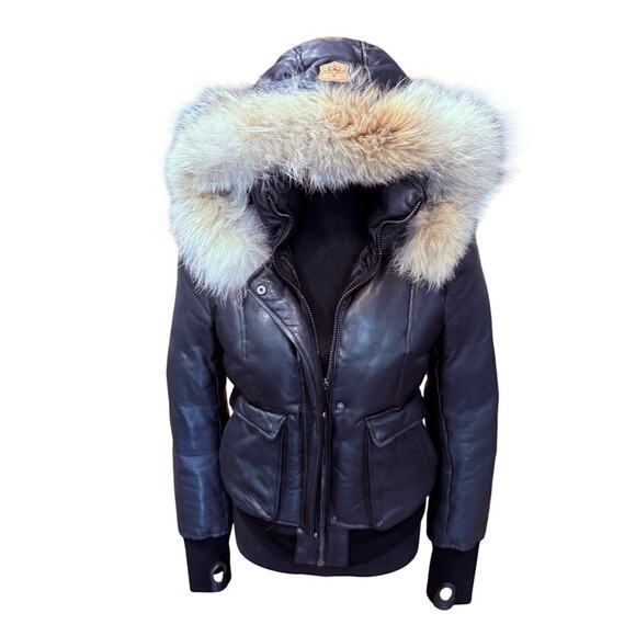 Mackage XS Designer Down Fill Annie Glam Leather Puffer Jacket w/ Fur Hood $1050 - Picture 4 of 16